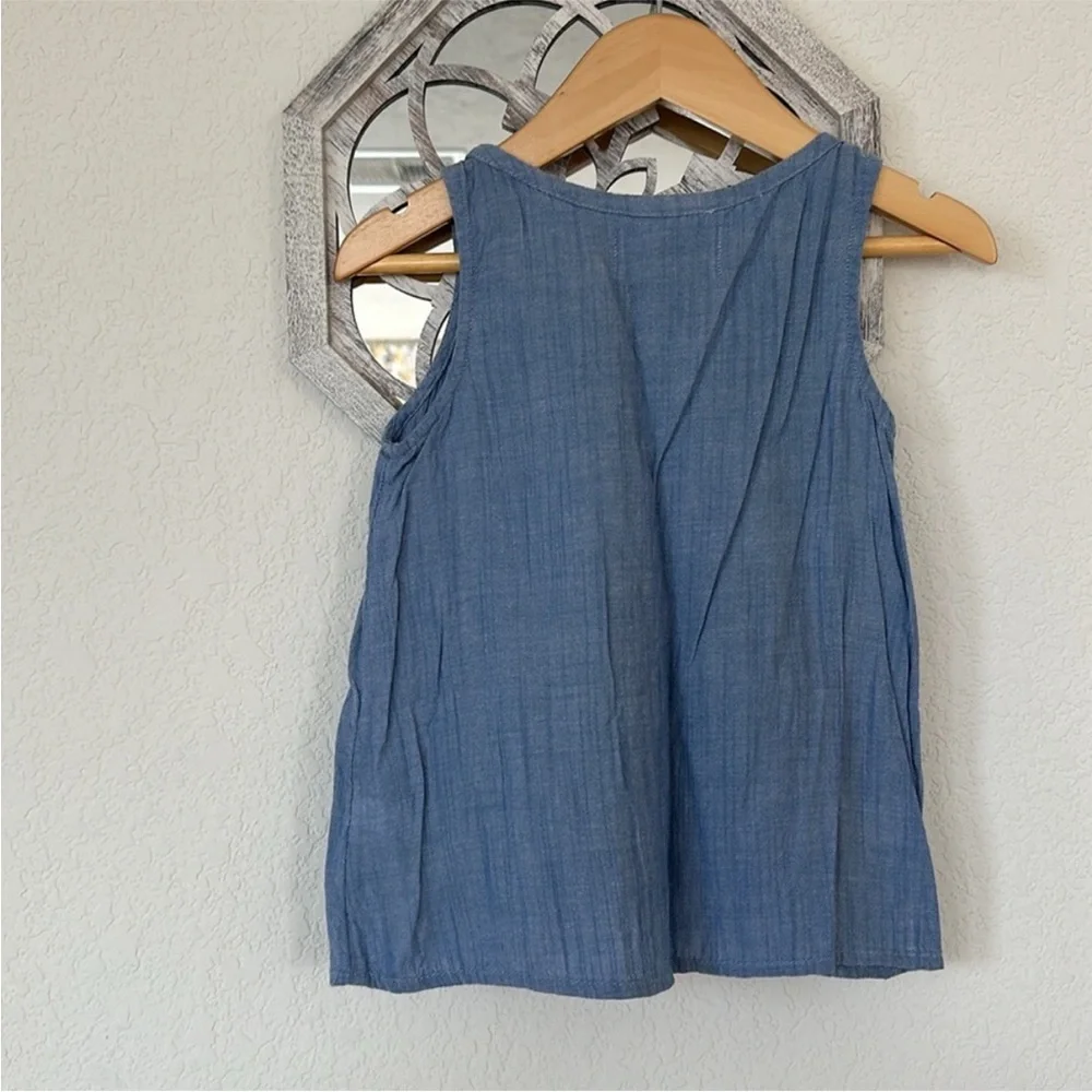 Old Navy • Girls XS Blue Chambray Embroidered Boho Tassel Tank Top
